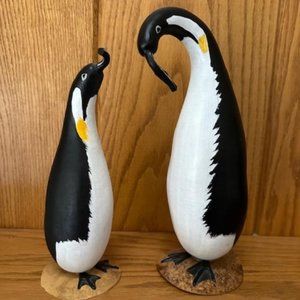 2 Winter Decoration Penguin Gourds ~ Hand Painted Art Rustic Holiday Home Decor